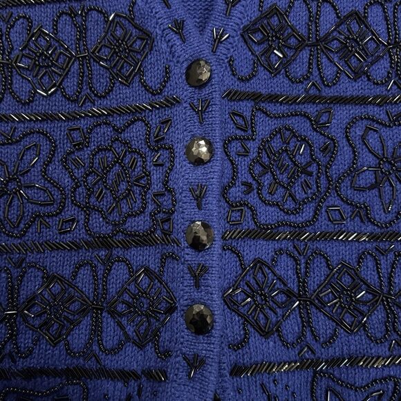 Vintage Worthington Beaded Vest Knit Wmns Sz LP Royal Blue Holiday Party 90s - Picture 4 of 9